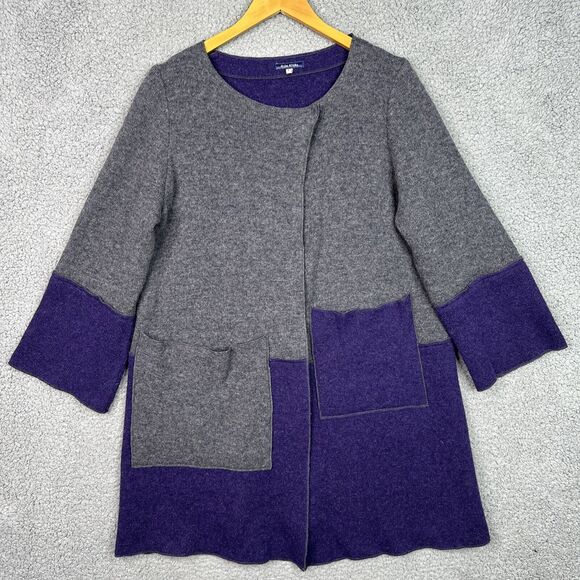 Elisa Rivera Wool Blend Cardigan Sweater Large Gray Purple Colorblock Lagenlook - Picture 13 of 13